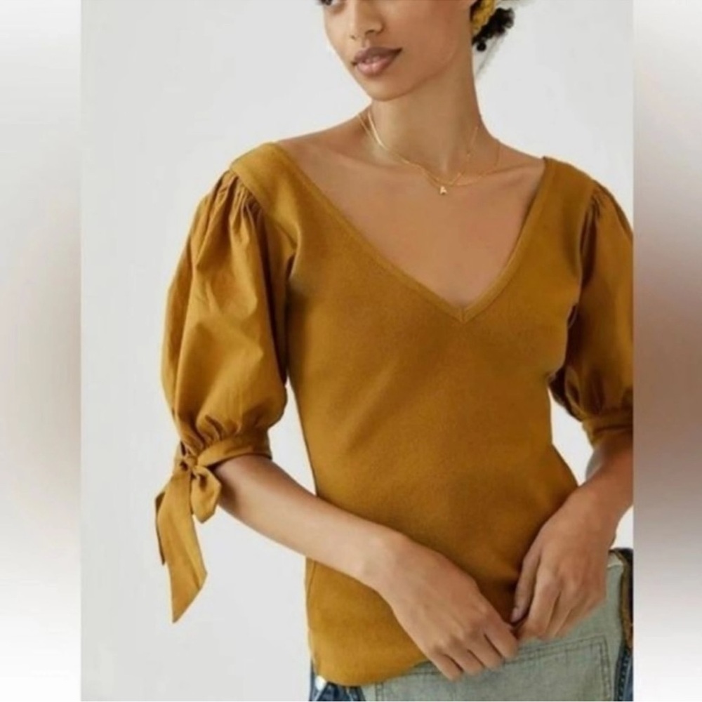 Maeve Anthropologie puff sleeve mustard yellow blouse XS